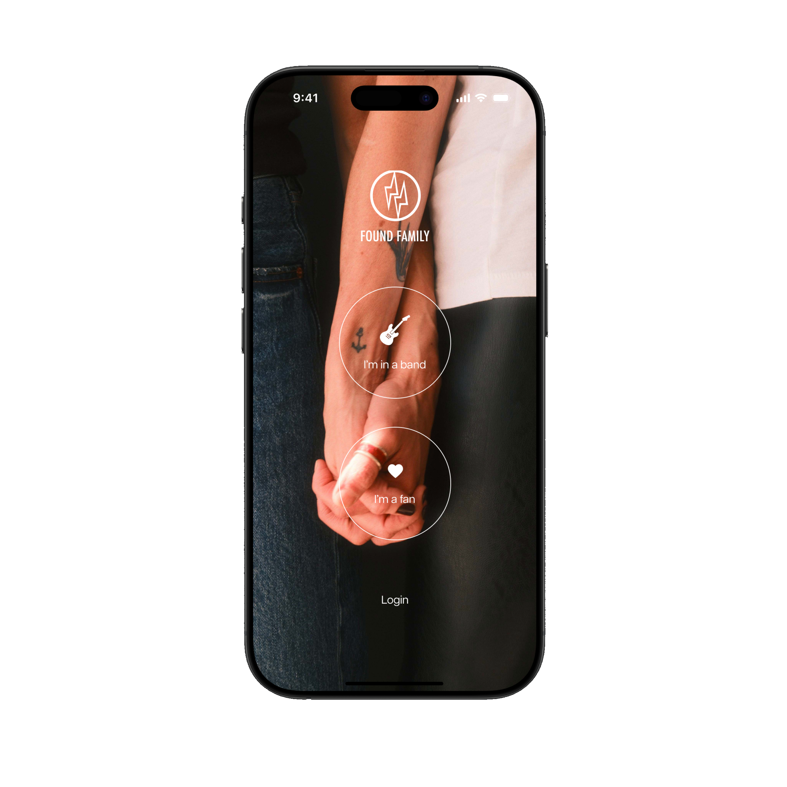 Login page for APP showing two women holding hands.